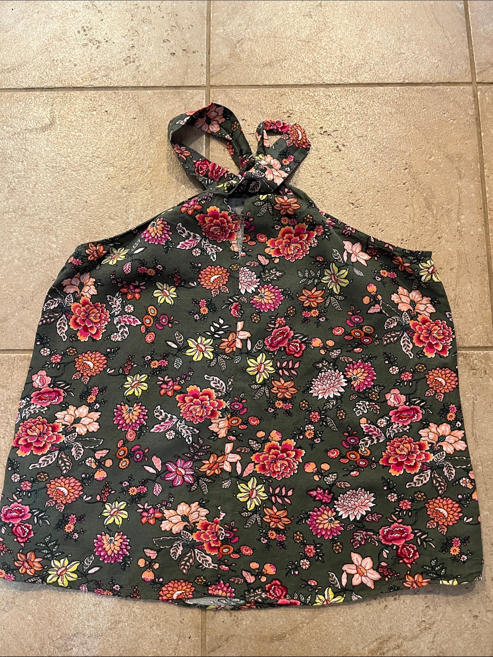 LOFT Olive Green Floral Halter Top